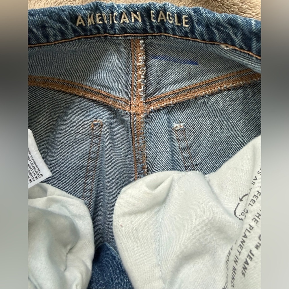 American Eagle Foldover High Waist Straight Leg Jeans, Distressed Blue, 8 Short - Picture 12 of 15
